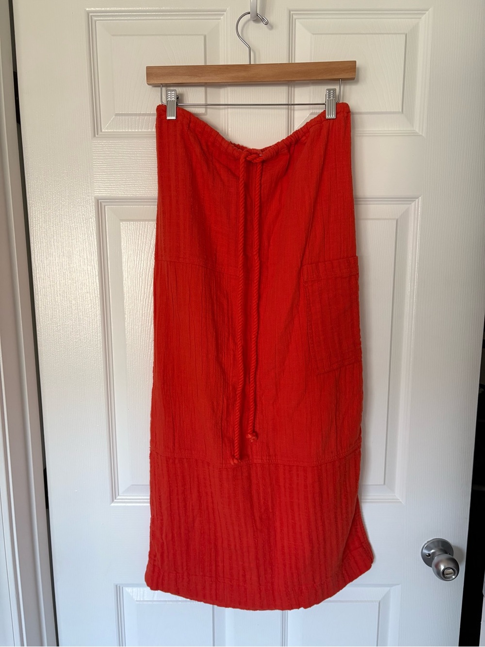 Free People Orange Gauze Cotton Maxi Skirt | XS | Drawstring | Pockets | Boho